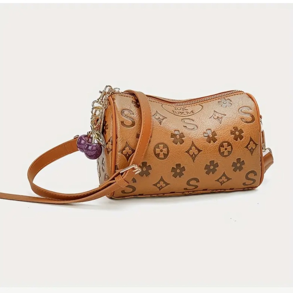 Carmel Monogram Barrel Crossbody Bag Purple Cherry Charm NIP - Picture 5 of 14